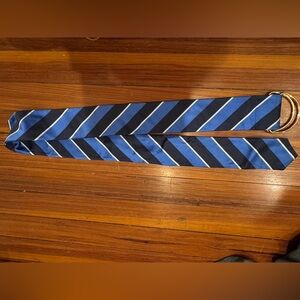 Ralph Lauren silk tie belt, navy and blue stripe, O/S